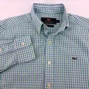 Vineyard Vines Slim Fit Whale‎ Shirt Mens Blue Green Gingham Button Down S